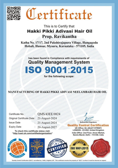 ADIVASI HAKKI PIKKI HAIR OIL 3 Months Course Recommended